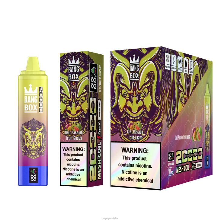 E Cig Senza Nicotina 8RFR50 kiwi frutto della passione guava - Bang Box Schermo intelligente da 20.000 sbuffi
