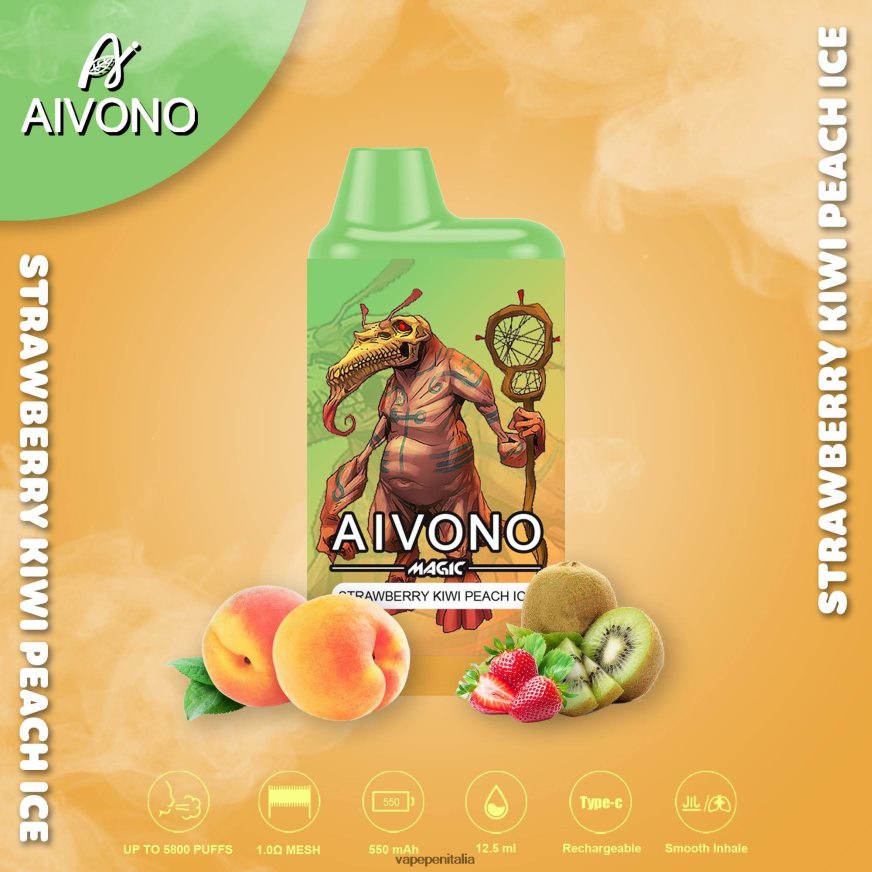 Aivono AIM MAGIC Sigaretta a scatola da 5800 bocche ghiaccio alla pesca, kiwi, fragola - 486ZBB96 Vape In Italy