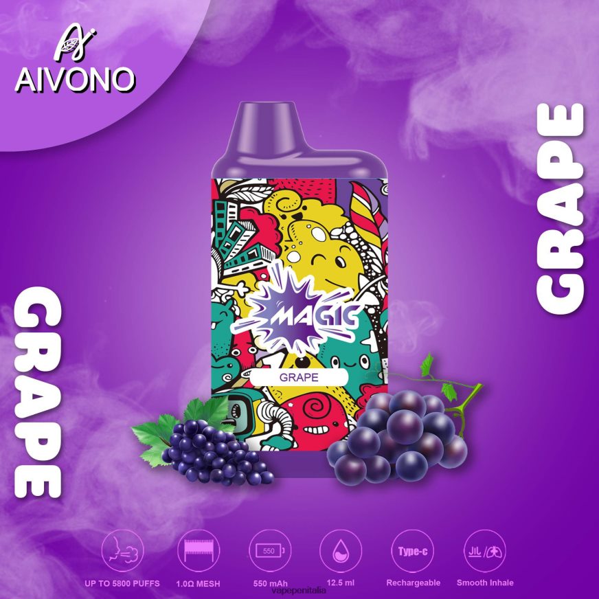 Aivono AIM MAGIC Sigaretta a scatola da 5800 bocche uva - 486ZBB92 Vape In Italy