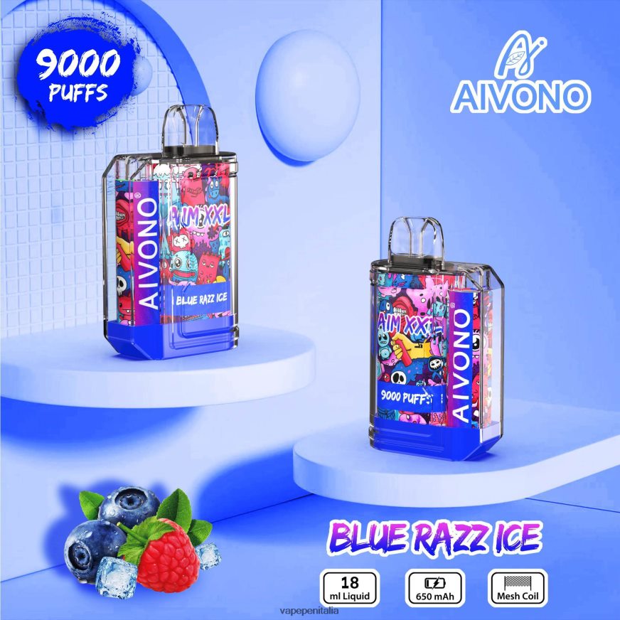 Aivono AIM XXL 9000 adesivo per bocca trasparente ghiaccio blu-razz - 486ZBB54 Vape In Italy