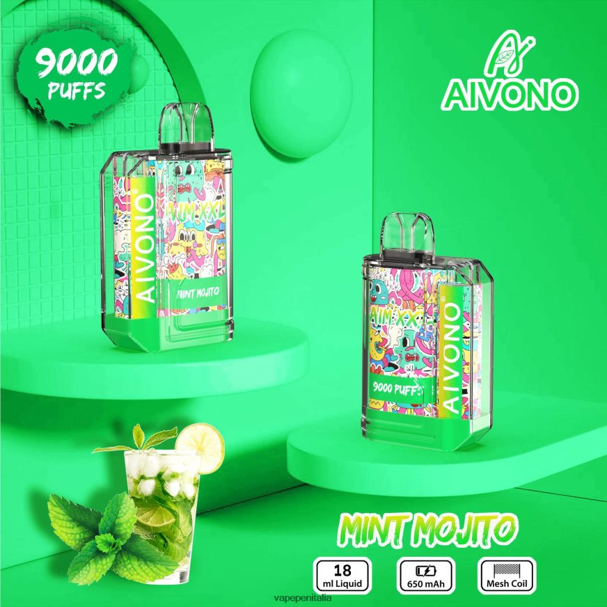Aivono AIM XXL 9000 adesivo per bocca trasparente mojito alla menta - 486ZBB55 Vape Italia