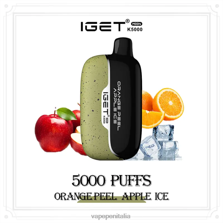 E Cig Senza Nicotina P6VDZ15 ghiacciolo di mela con buccia d'arancia IGET Moon k5000