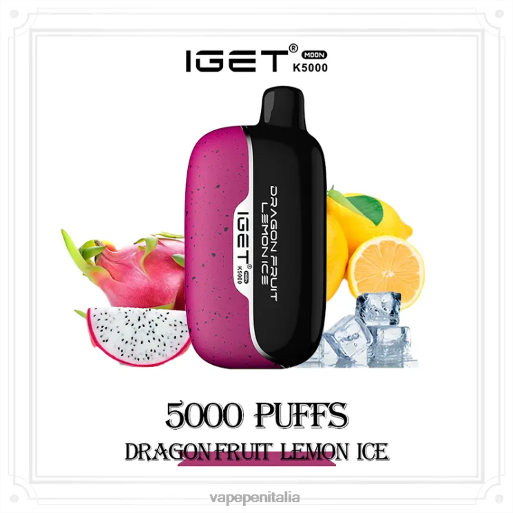 E Cig Senza Nicotina P6VDZ20 ghiaccio al limone e frutto del drago IGET Moon k5000